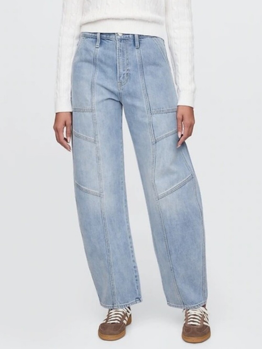 Gap Barrel Leg High Rise Jeans Light Indigo Seamed Denim Minimalist Size 28 NWT